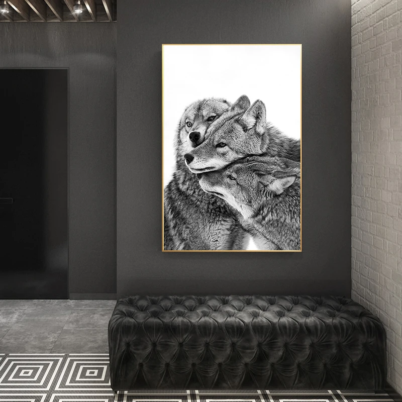

Black and White Wolves Canvas Painting Posters and Prints Nordic Animal Wall Art Pictures for Living Room Decoration