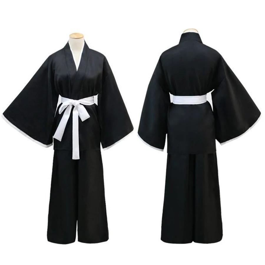 

cosplay Japan Anime grim Reaper Soul Reaper Death tyrant kimono warrior Ronin Bathrobe Unisex Pure black clothing swordsman set
