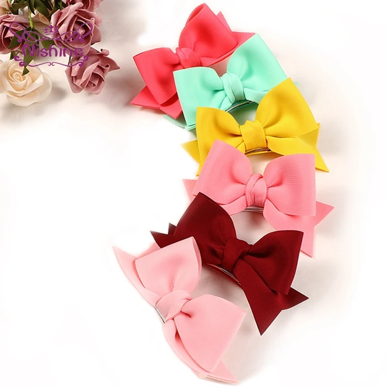 

Nishine Solid Color Knitting Cotton Bowknot Toddler Hairpins Fashion Sweet Princess Barrettes Kids Accessories Party Decoration