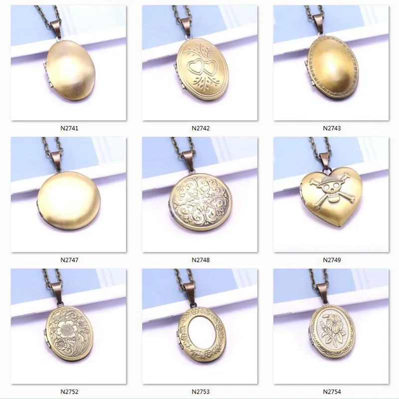 Unique Carved Design Copper Oval Photo Frame Pendant Necklace Charm Openable Locket Necklaces Women Men Memorial Jewelry images - 6