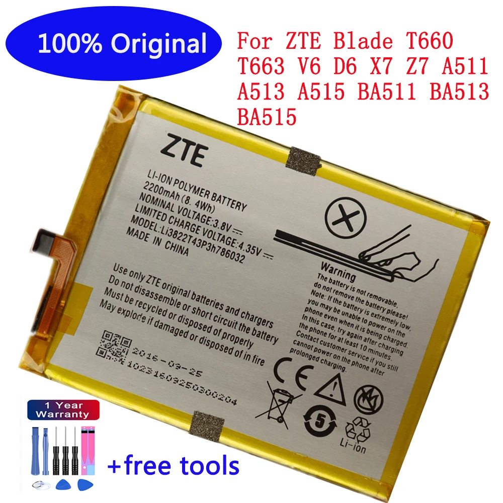

Li3822T43P3h786032 Orbic-RC-501L Battery For ZTE Blade T660 T663 V6 D6 X7 Z7 A511 A513 A515 BA511 BA513 BA515 Bateria + Tools