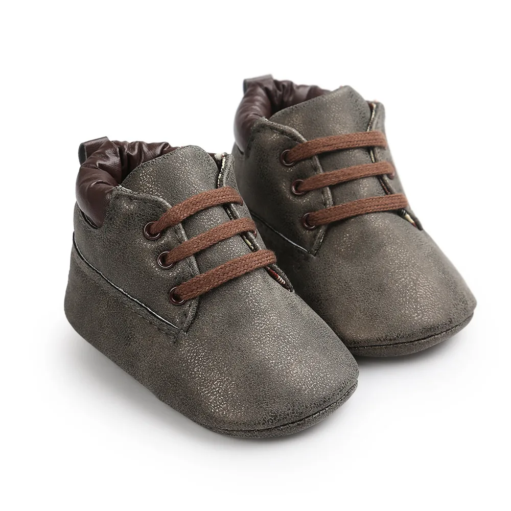Dark Gray neue fruhling/Herbst младенец мальчик Weiche Sohle PU Leder Erste Wanderer Krippe Schuhe 0-18 Monate nicht-slip Schuhe Kripp - Цвет: Dark Gray