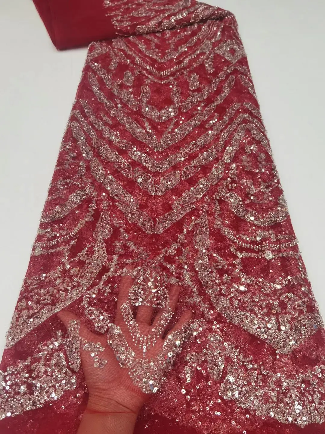 

High quality Dress design sequins fabric With 3D flower French tulle net lace African fabric/ Wedding dress evening dress 5yards