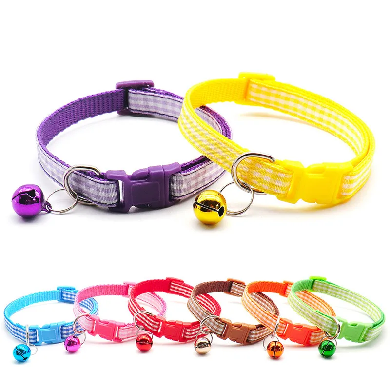 

Lovely Pet Dog Collar Plaid Cat Collar Safety Buckles with Bell Adjustable Cat Collars Suitable Kitten Puppy Pet Supplies