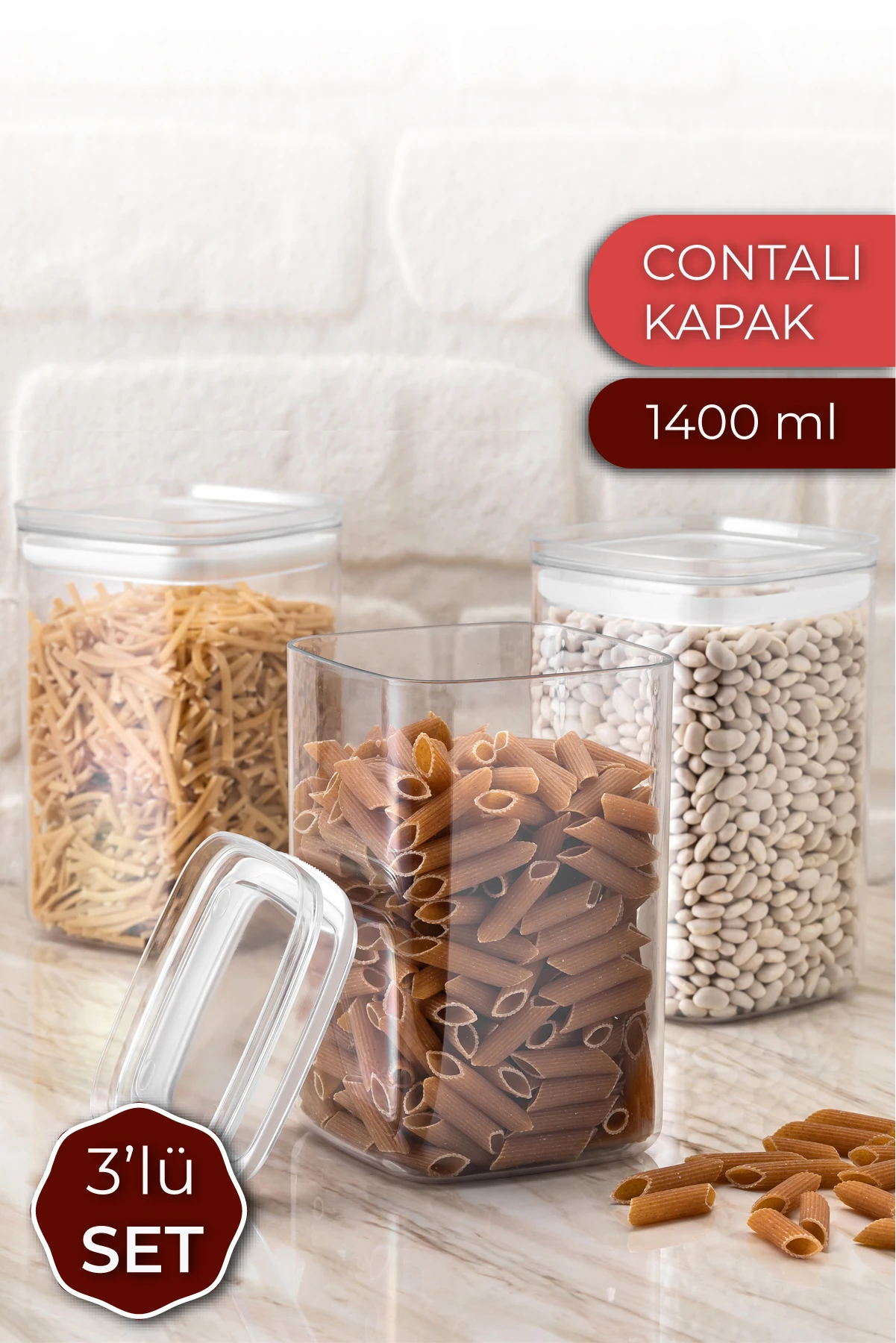 

Storage Container Set 3'lü 1400 ml Leak-Proof Sealed Lid 3 Medium Size Regulator Boxes PD Home
