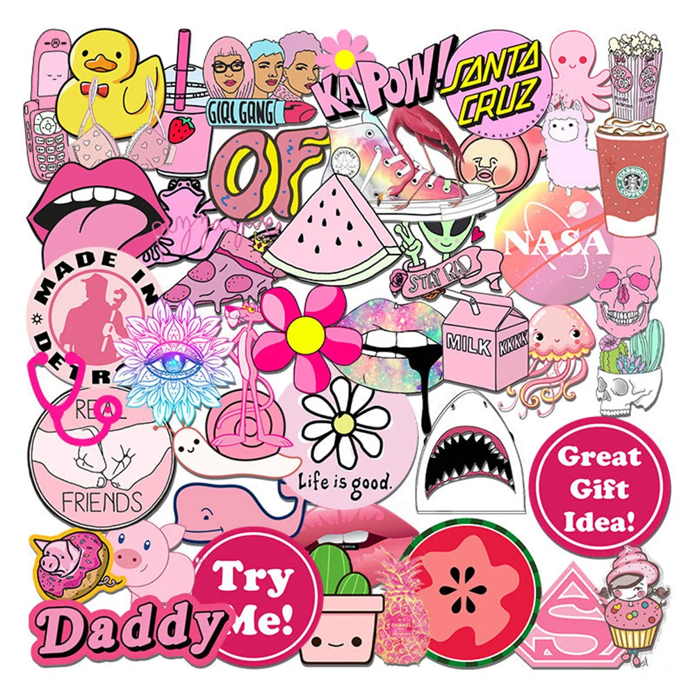 

10/30/50PCS Pink Fresh Graffiti Stickers Cute Cartoon Trolley Luggage Computer Water Cup Waterproof Stickers Wholesale