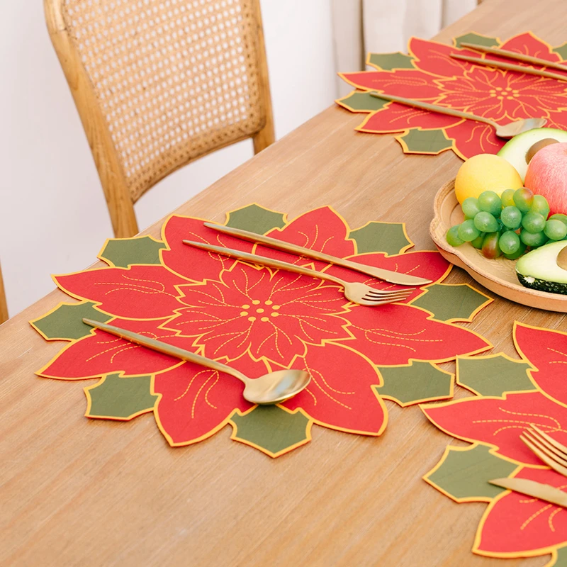 

Zerolife Christmas Flowers Table Mat Christmas Decoration For Home Placemats Navidad 2021 Ornaments Anti-Slip Heat-Resistant
