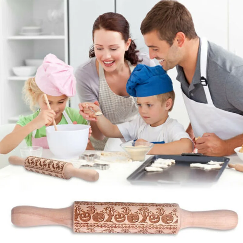 Горячее тиснение Скалка Хэллоуин деревянная скалка для выпечки печенья PLD|Скалки