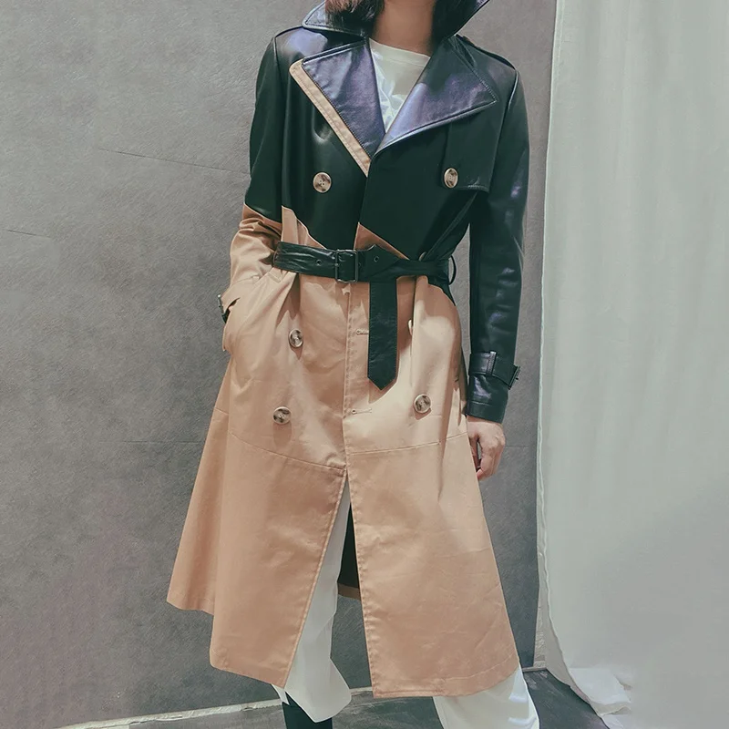 

SHZQ 2021 Spring Women's Trench Coats Female Genuine Sheepskin Leather Jacket Long Casual All-match Fashion Coat Female Clothing