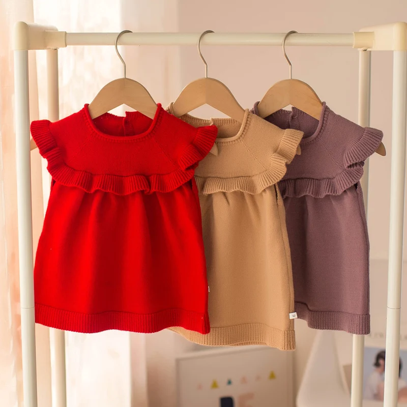 Свитер для маленьких девочек жилет вязаный на весну и осень шерстяное платье с