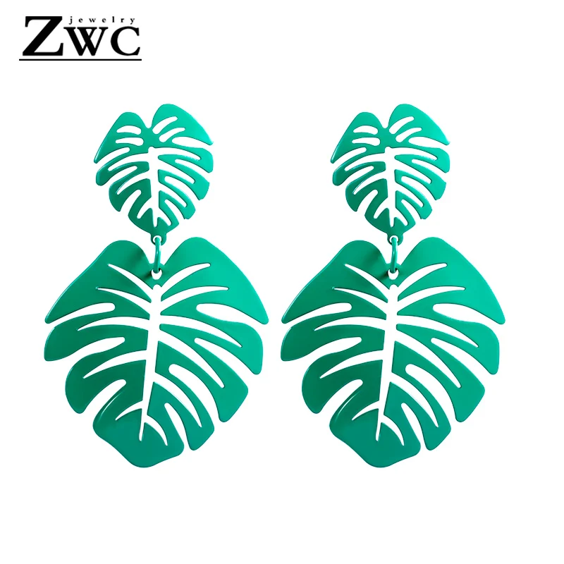 ZWC Новые Модные женские Полые зеленые белые желтые листья дерева серьги с длинной подвеской для женщин металлические висячие серьги ювелирные изделия оптом - Окраска металла: Green