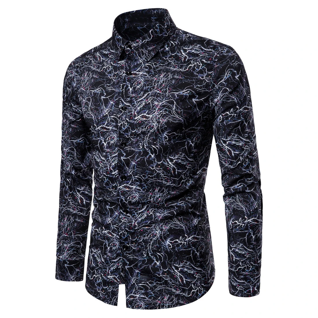 

2019 New Men's Autumn Printed Shirts Male Slim Fit Long Sleeve Party Shirts Men Print Business Casual Shirt Tops S-2XL