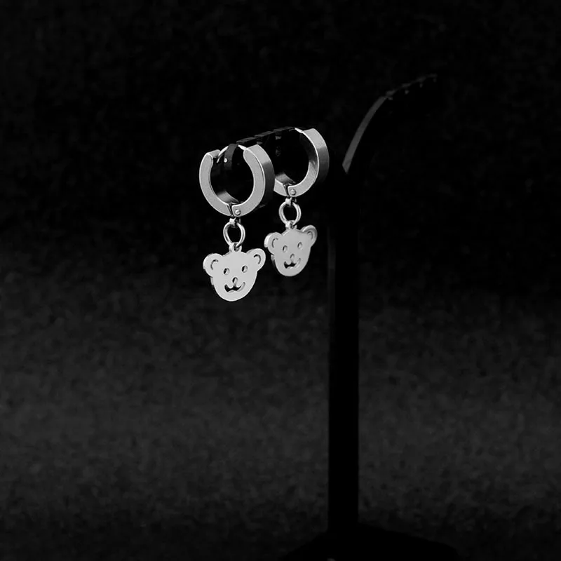 Новые серьги KPOP из нержавеющей стали панковские серьги-гвоздики с милым медведем