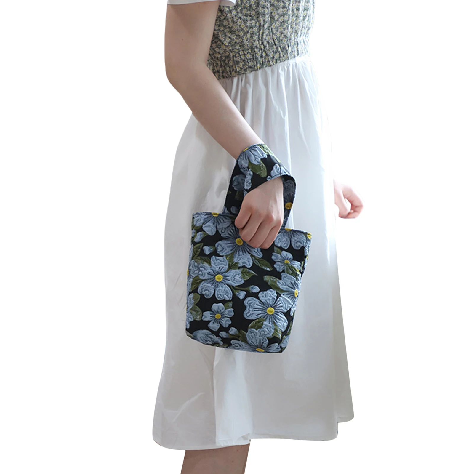 

2021 Ladies Handbag Vintage Large Capacity Handbag Fashion Flower Embroidered Square Bucket Bag