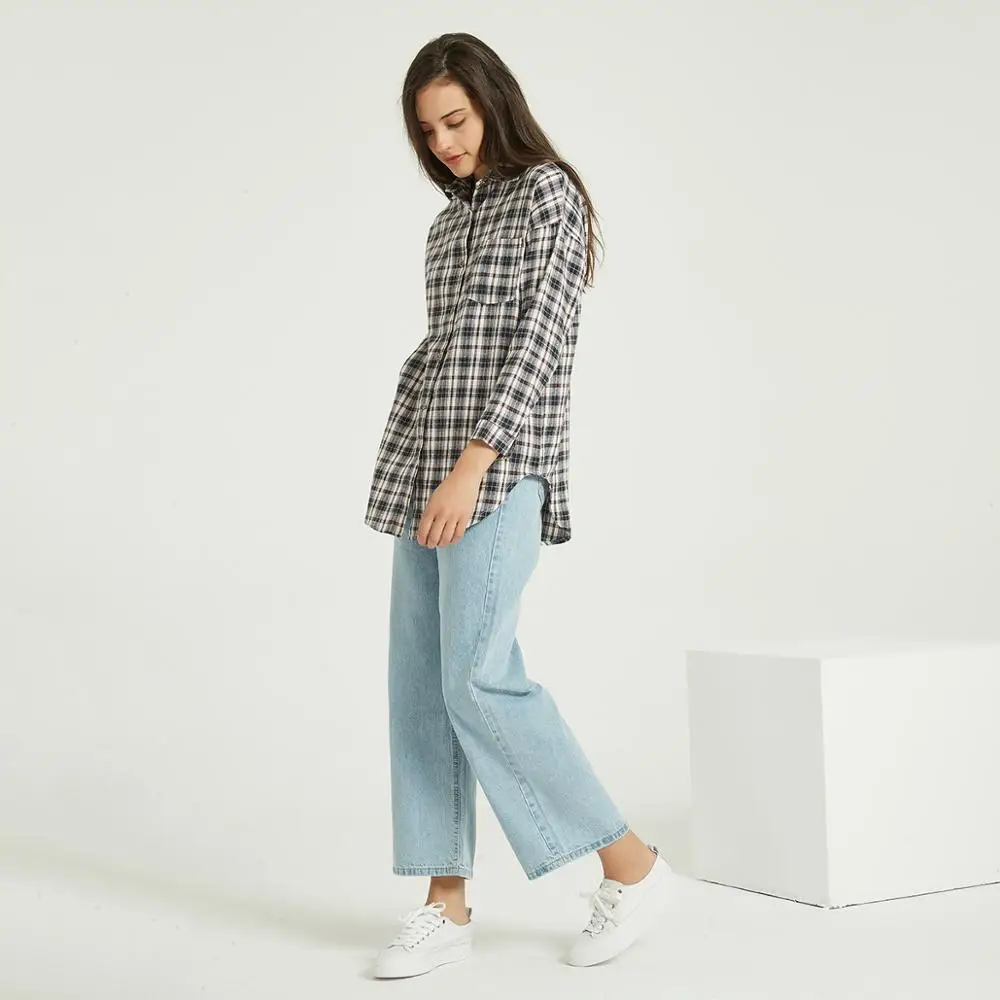 Wixra Женская стильная клетчатая блузка Повседневная рубашка с длинным рукавом и