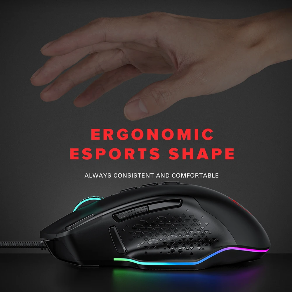 Мышь Компьютерная PICTEK PC257 игровая проводная мышь с RGB-подсветкой 12000DPI боковыми