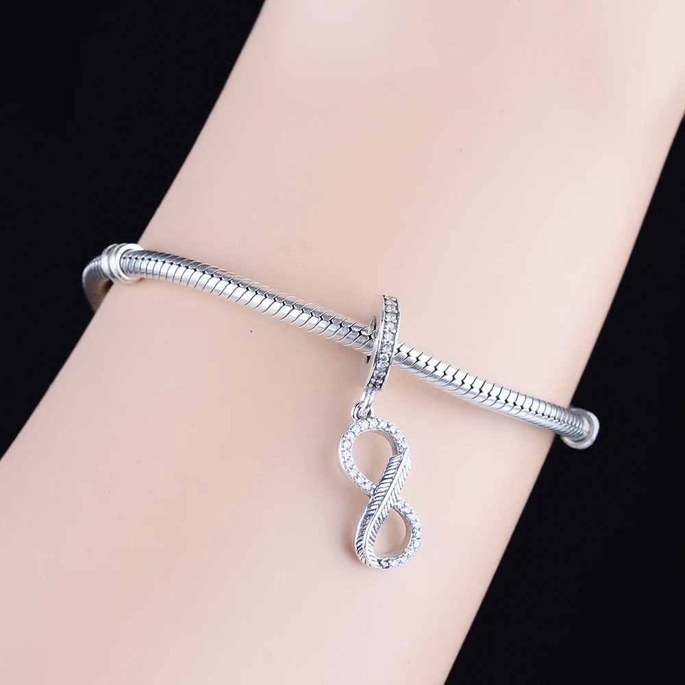 

Berloque Sterling Silver 925 Infinity Feather Pendant Beads Charms Fit Original Charm Bracelet Necklace Jewelry Making Gift 2021
