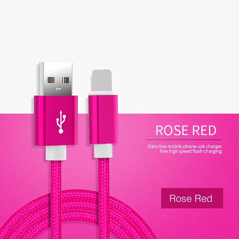 Usb-кабель для быстрой зарядки 3 А для iPhone 11Por XS Max XR X 8 7 6 6S Plus 5 5S iPad, кабель для мобильного телефона, кабель для быстрой зарядки и передачи данных - Цвет: Rose Red