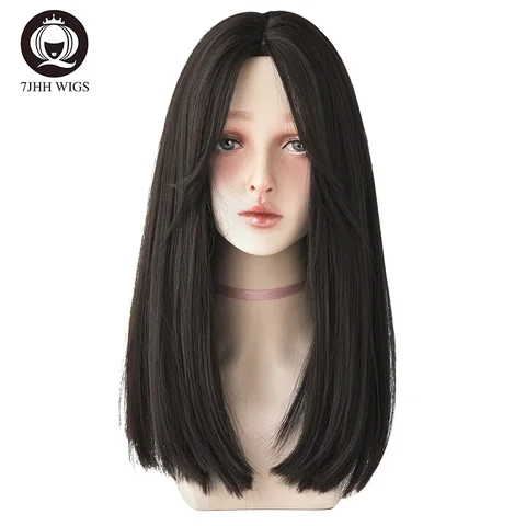 7JHH парики длинные прямые волосы синтетический парик Ежедневное ношение неотражающий черный светильник-коричневый парик для женщин термостойкий парик