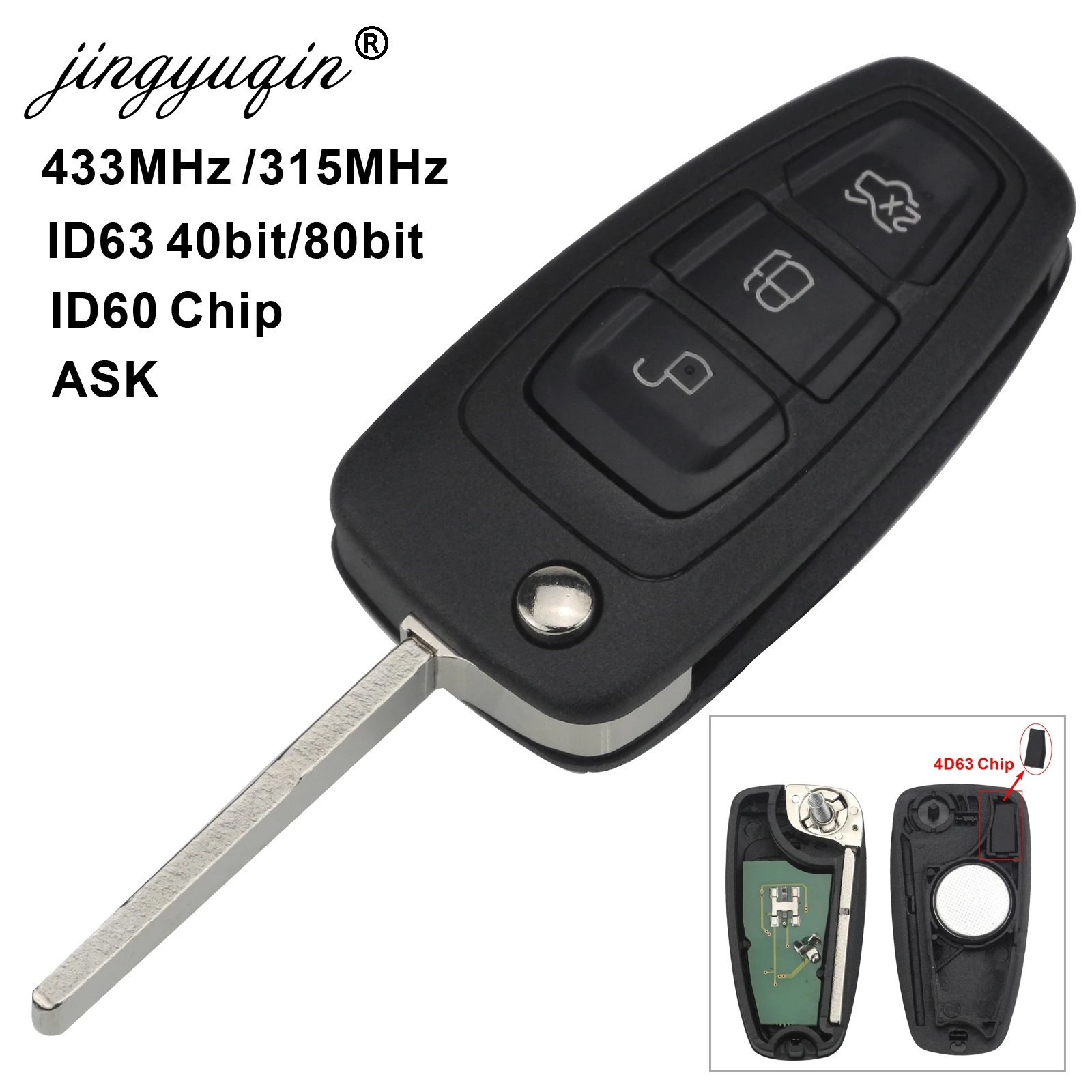 Bilchave 315/434 МГц ID63 чип Замена дистанционного брелока 3 кнопки для Ford Focus Fiesta ASK Signal 2010