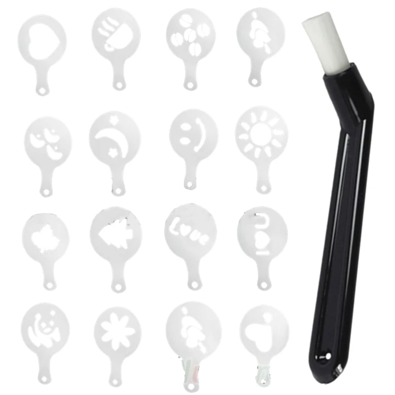 

Кофейная щетка для эспрессо, кофе, зернистая кофейная щетка, пластиковая ручка, инструмент для очистки с 16 штампами для рисования кофе