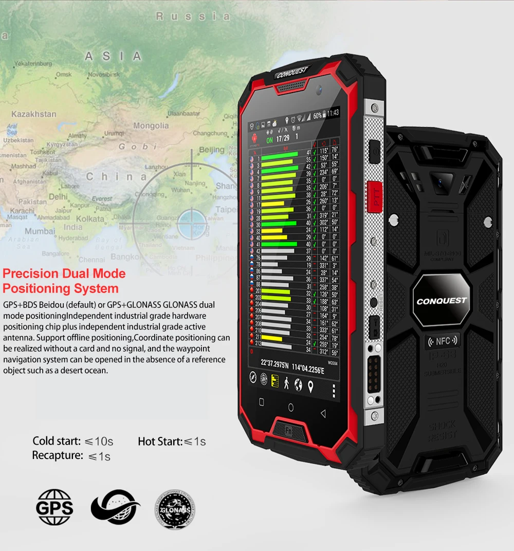 CONQUEST S8 прочный смартфон 4 Гб 64 Гб рация IP68 Телефон ГЛОНАСС 6000 мАч батарея NFC 4G LTE IP68 противоударный прочный телефон