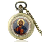 Ретро бронзовые стеклянные кабошоны для православной церкви, кварцевые карманные часы, винтажные мужские и женские часы с подвеской и ожерельем, подарки