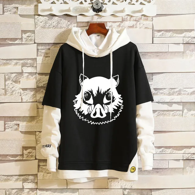 Anime Demon Slayer: Kimetsu no Yaiba Sportswear Sweatshirts Top Fake Two Piece Cosplay Costume Sweater Hoodie | Тематическая одежда