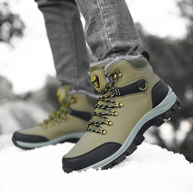 

Mens Hiking Shoes Winter Snow Waterproof Men Shoes High-top Leather and Cashmere Cotton Shoes Climbing Mountain Shoes Outdoor