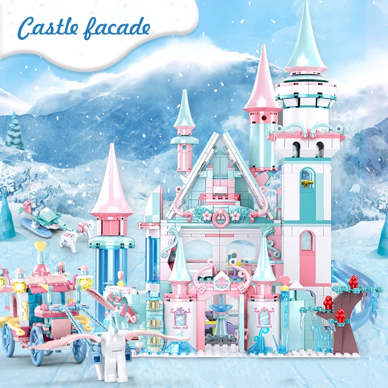 

1314Pcs Fantasy Dream Castle Building Blocks Princess Carriage Elsa's Magic Ice Palace Model Bricks Birthday Presents For Girls