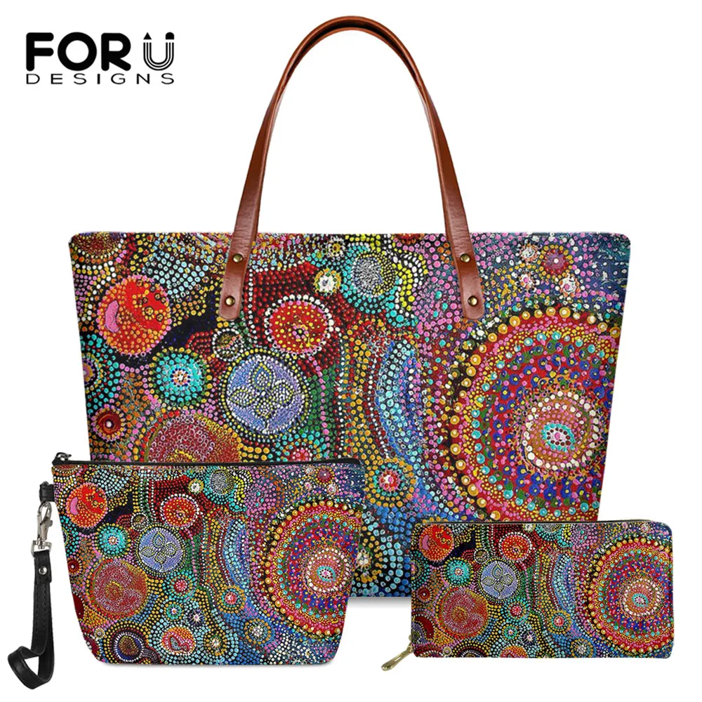 

FORUDESIGNS New Arrival Fashion Dot Art Printing Women Large Soft Handbag And Leather Purse 3set Ladies Casual Shoulder Tote Bag