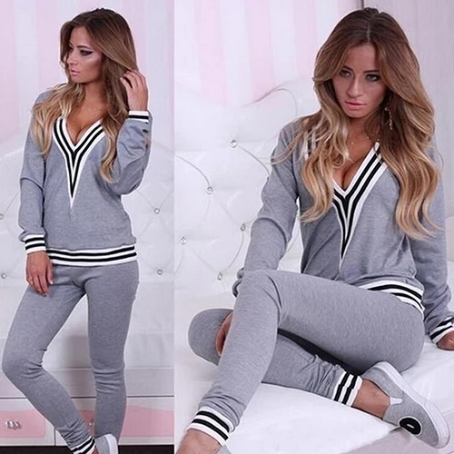 Женский модный спортивный костюм из 2 предметов сексуальный с v образным вырезом