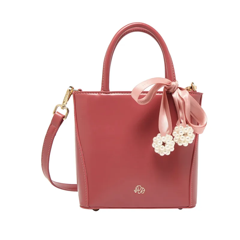 

Korean 2020 New Fashion Pearl Ribbon Handbag Women's Shoulder Crossbody Bucket Pack Retro Simple Phone Package D003