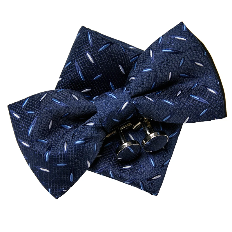 

Top grade 100% Silk 36 Colors Butterfly Tie Pocket Squares Cufflink Set Necktie Box hombre Formal Clothing Light Blue Printed