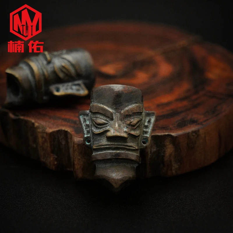 Медная бронзовая маска Sanxingdui ручной работы 1 шт. медные EDC бусы на веревочке