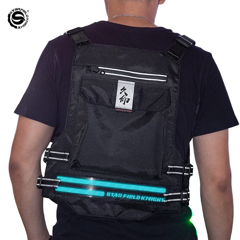 

Street Moto Reflective Armor Vest Men Safety Life Jacket For Motorcycle Protective Vest LED Lights Night Cycling Jacket Off Road