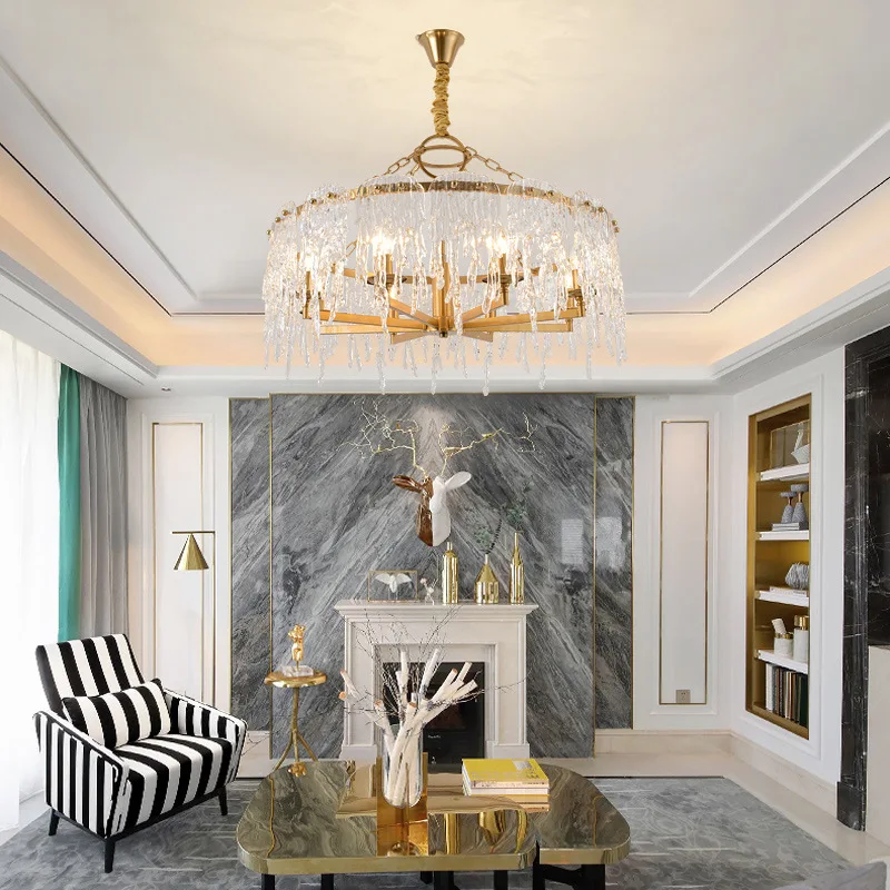 Современная стеклянная золотистая Круглая Люстра для гостиной спальни