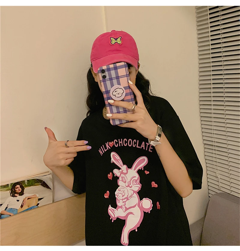 

Новинка 2020, летняя футболка с коротким рукавом, женские корейские Топы в стиле Харадзюку с принтом из серий Dark, облегающая женская рубашка с ...