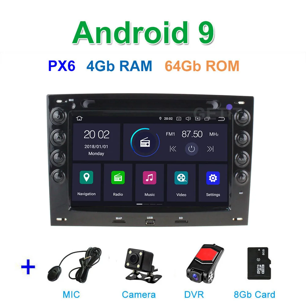 DSP PX6 CAM DVR SD DSP 64G PX6 Android 9 автомобильный DVD видео стерео радио плеер gps навигация для Renault Megane 2 2003-2008 - Цвет: DSP PX6 CAM DVR SD