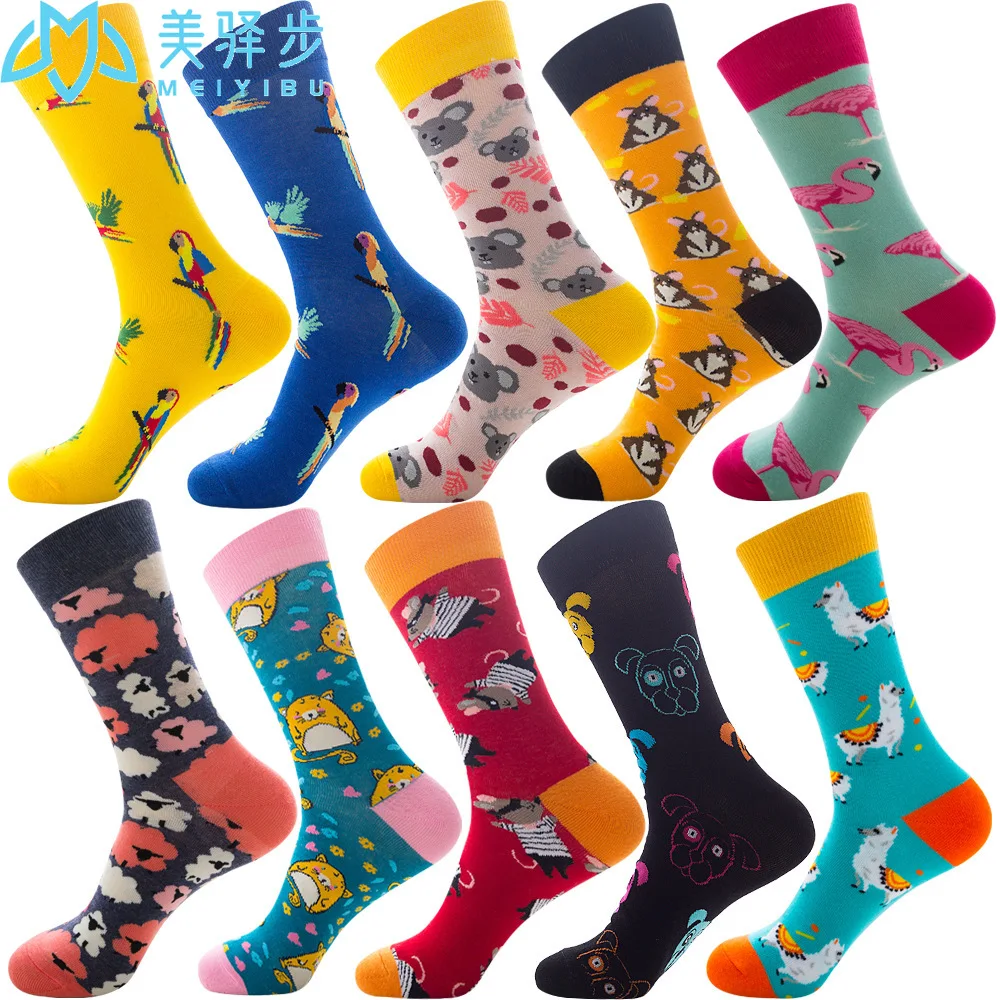 10 Pairs Per Set Cotton Funny Socks Women &Men Cute Autumn Winter New Year Animal Happy Socks Flamingo Alpaca Sock