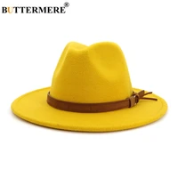 buttermere yellow fedoras hats for women british style vintage sombrero jazz felt hat wide brim autumn winter womens church hats