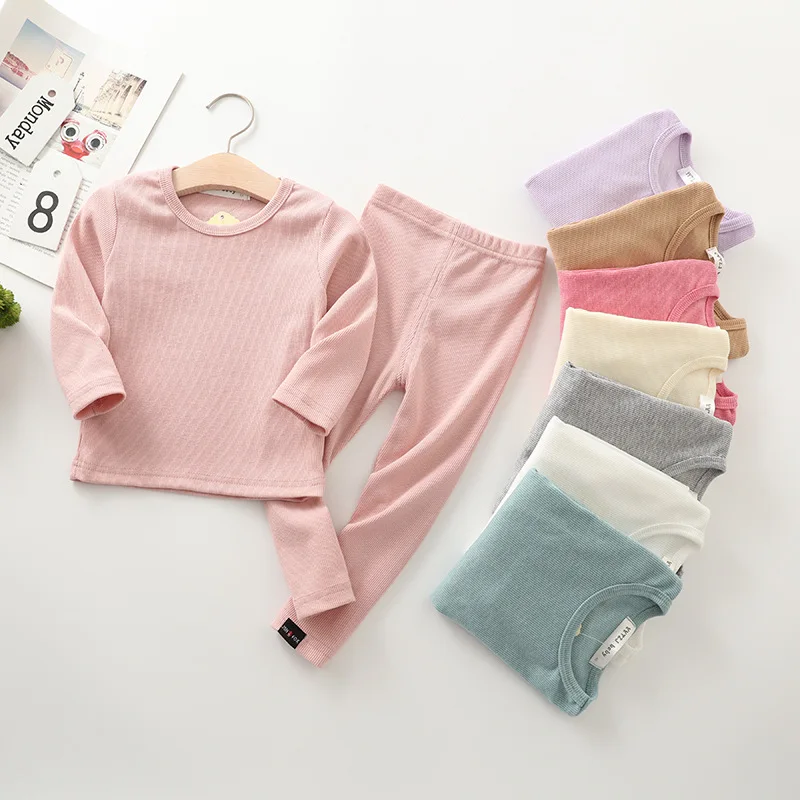 

Autumn Winter Baby Kids Pajamas Sets Cotton Solid O-Neck Boys Girls Sleepwear Suit Long Sleeve Tops+Pants 2pcs Unisex Kids Pjs