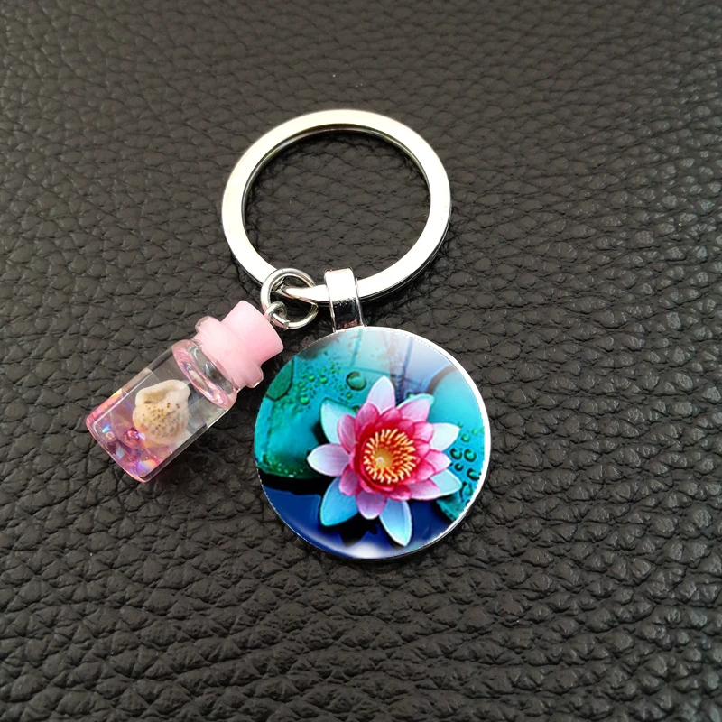 Маргаритка Роза вишня бутылка для ключей стеклянный круглый DIY брелок отправки