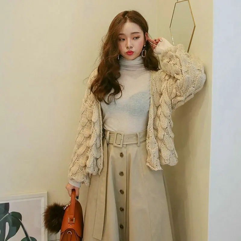 Корейский осенне-зимний вязаный кардиган MY1788 Женский персиковый яркий свитер