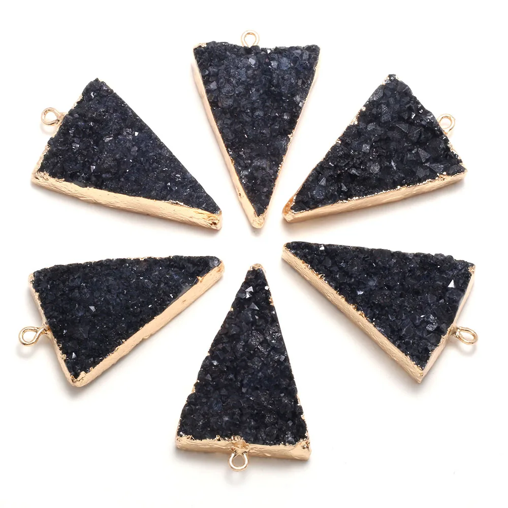 Натуральный драгоценный камень треугольник кулон из черного агата ручная работа сделай сам Ретро ожерелье серьги ювелирные изделия Аксессуары подарок Сделай Сам 23x40 мм