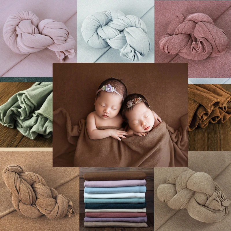 Stretch Newborn Baby Photography Wraps Blanket Infant Photo Backdrops Solid Color Background Soft AB Side