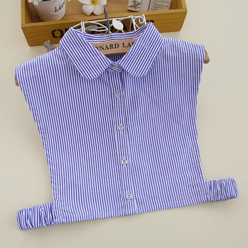 

Blue Striped Shirt Fake Collars for Women Detachable Collars Nep Kraagie Cravats Flase Collar Half Shirt Sweater Accessories