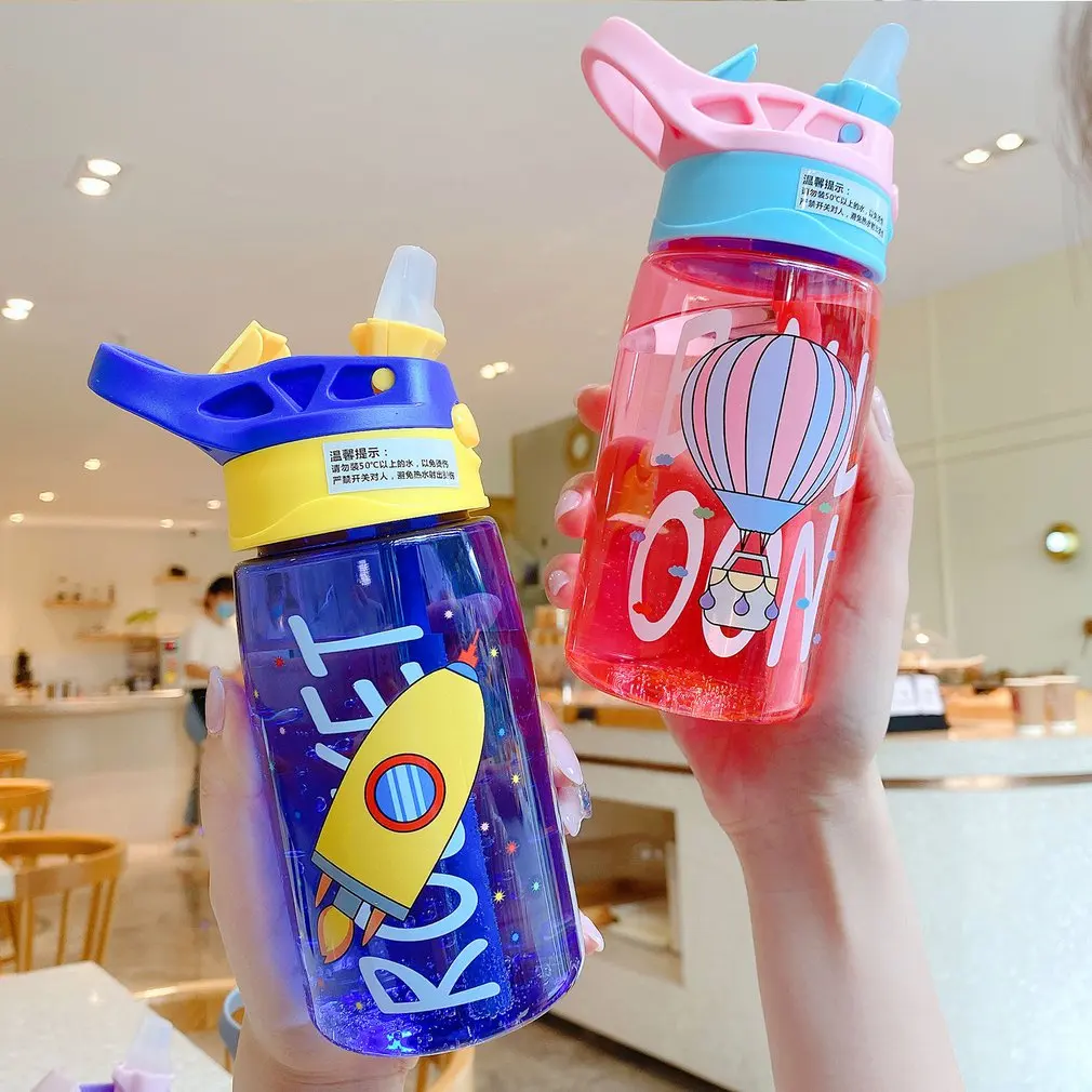 

Water Cup Children's Plastic Kettle Straw Cup Duckbill Portable Cute Bottle Transparent Rocket Pattern