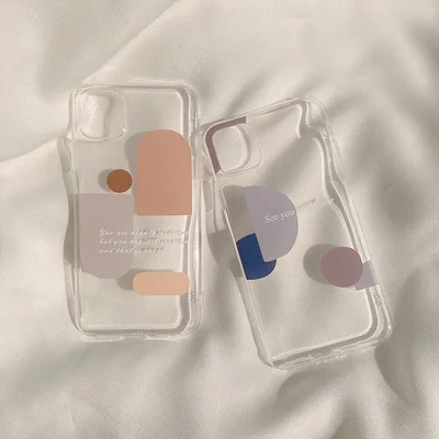 

Korean Version Simple Geometric Figure Color Matching Transparent Mobile Phone Case TPU Material Suitable For Apple Series