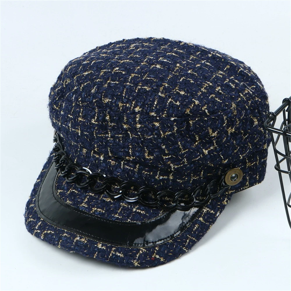 New small sweet wind knitting flat top women Autumn Winter military hats rope newsboy cap tweed plaid girls fashion beret | Аксессуары